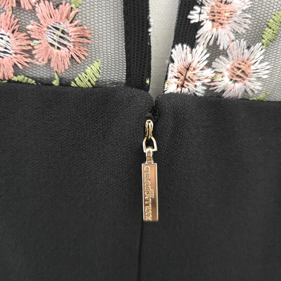 Karl Lagerfeld Paris Embroidered Floral Neckline Black Dress - Picture 7 of 10